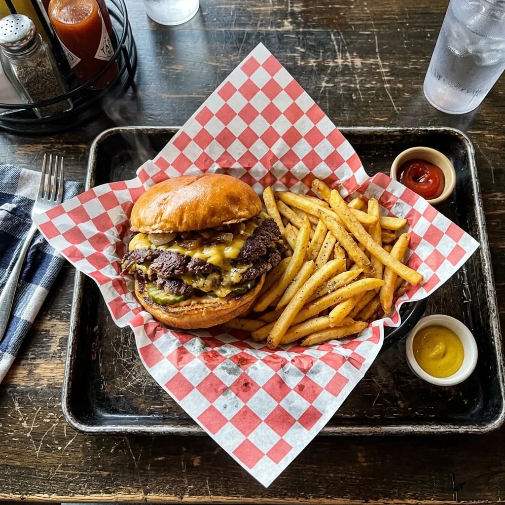 Smash burger and fries