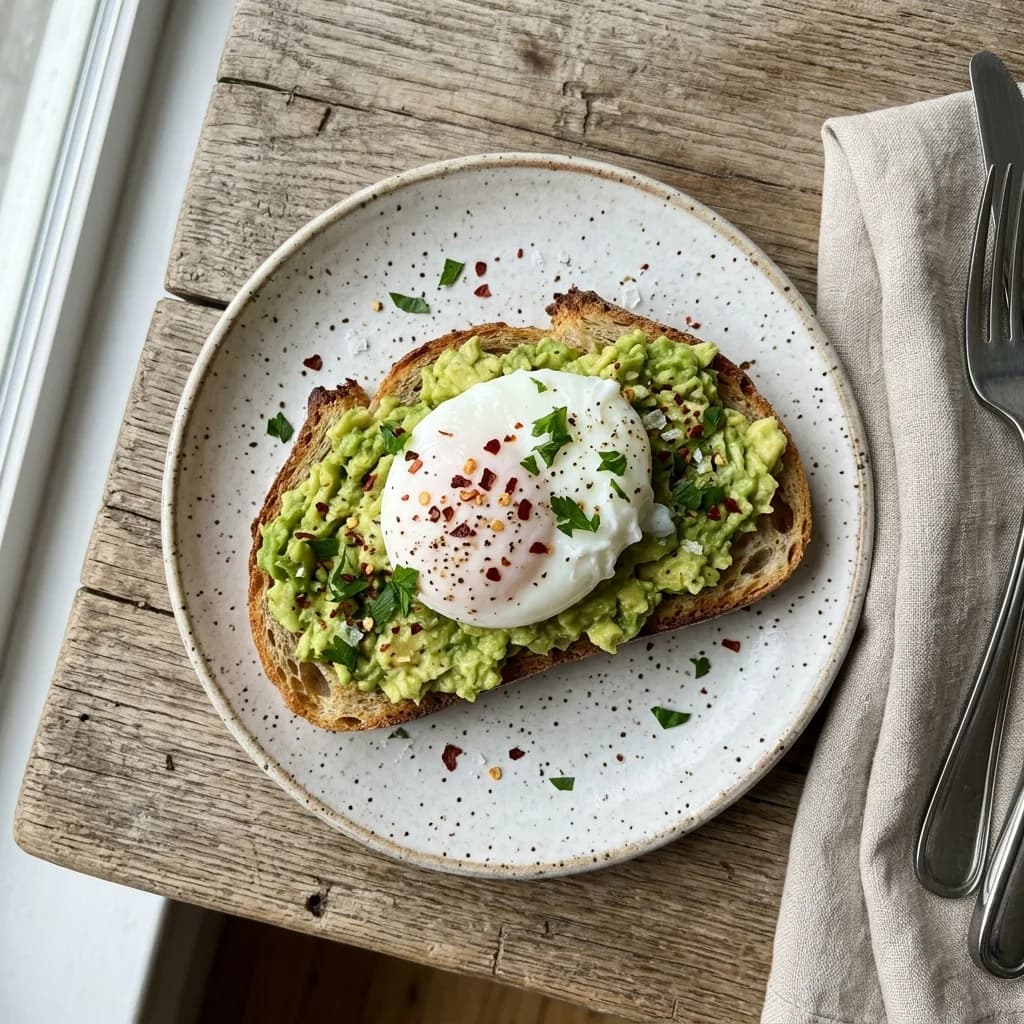 Avocado toast with a poached egg
