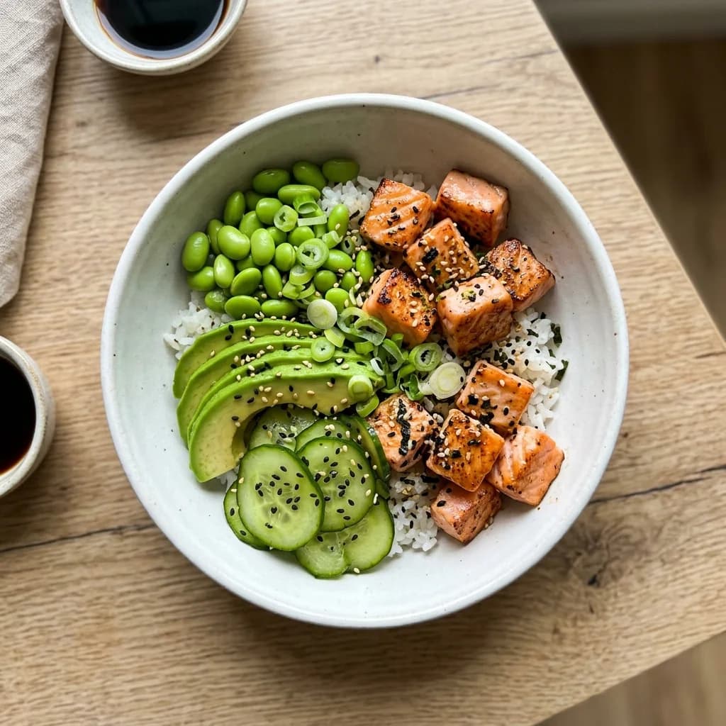 Salmon poke bowl being scanned by Chomp AI